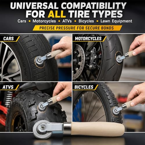 Tire Patch Roller, Tire Repair Tools, Car Wheel Wood Handle Tire Patch Repair Stitcher, Universal Car Accessories Wheel Wood Handle Tire Patch Repair Stitcher for Vehicle Motorcycle Bike