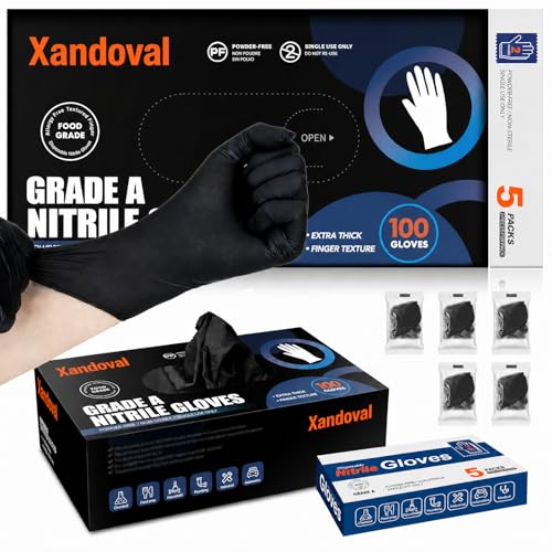 5 Mil Black Nitrile Gloves Disposable with 5 Bonus Travel Packs - Durable Food Safe Hand Protection for Kitchen Cooking, BBQ, Cleaning & Pet Care - Latex Free, Powder Free & Textured, X-Large - color: Black of 110pcs, size: X-Large