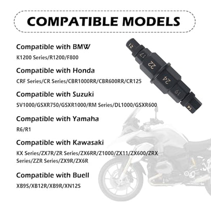 6 in 1 Motorcycle Axle Tool with 3/8" Port,Sturdy 17mm 19mm 22mm 24mm 12mm 14mm Allen Socket Spindle Adapter Compatible with BMW,Essential Axle Motorcycle Tools for Front Axles Wheels
