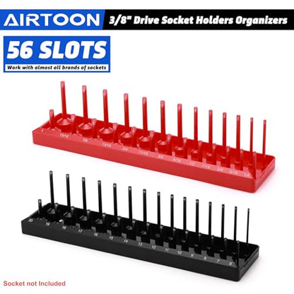 3/8-Inch Drive Socket Organizer Trays, 2-Piece SAE and Metric Socket Tray Set, Deep and Standard Socket Holders Organizers for Toolbox, Black & Red - size: 3/8-Inch Drive SAE and METRIC