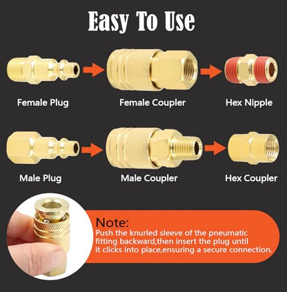 1/4" NPT Air Coupler and Plug Kit,48-Piece Industrial Quick Connect Fittings Set for Air Compressor Accessories and Air Hose - color: 48Pcs