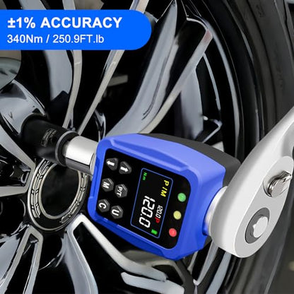 1/2" Drive Digital Torque Wrench Adapter 12.5-250.7 Ft-lb / 17-340 Nm, Electronic Torque Meter ±1% Accuracy, Colour LCD Display, 1/4” & 3/8” Adapters for Car & Motorcycle Maintenance - size: 1/2" 12.5-250.7 FT.LB Digital Torque Adapter