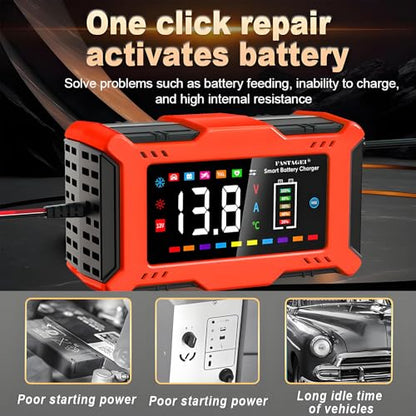 LiFePO4/Lead Acid Battery Charger Smart Battery Trickle Charger 12V 6A Automotive Battery Maintainer Desulfator Temp Compensation for Car Truck Motorcycle Lawn Mower Marine RV