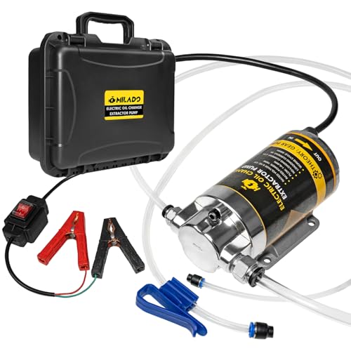 MILADO 12V 100W Electric Oil Change Extractor Pump,1-4L/min Portable Fluid Extractor Transfer Pump for Engine Oil, Diesel, Transmission Fluid, Gear Oil, for Boat, Car, Truck, Motorcycle, Lawnmower | Extract old oil for DIY oil changes, no need to get unde
