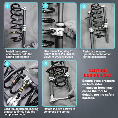 ReluxGo Coil Spring Compressor Tool Automotive 2 pcs Heavy Duty Macpherson Strut Spring Compressor Set with Safety Bracket for Car Truck ATV UTV, 2200 LB Capacity, Coil Spring Compression Tool - size: 3PCS Spring Compressor Set
