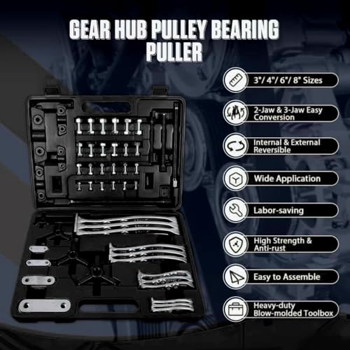 Angchun Gear Puller Set, 3" 4" 6" 8" Bearing Puller Kit Bearing Separator 2 Jaw & 3 Jaw Puller Set with Reversible Jaws Heavy Duty Gear Hub Pulley Puller Tool for Pulley Gear Bearing Flywheel Removal