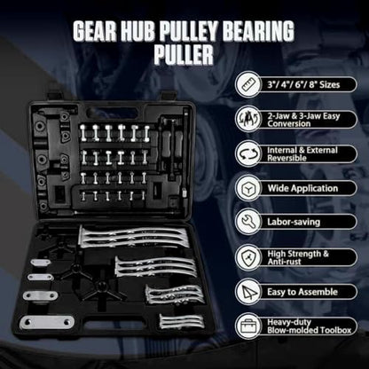 Angchun Gear Puller Set, 3" 4" 6" 8" Bearing Puller Kit Bearing Separator 2 Jaw & 3 Jaw Puller Set with Reversible Jaws Heavy Duty Gear Hub Pulley Puller Tool for Pulley Gear Bearing Flywheel Removal