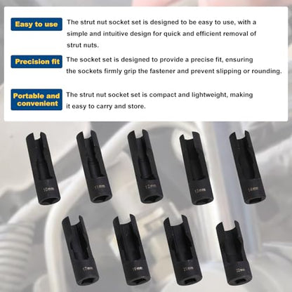 RULLINE 9pcs Flare Nut Socket Set Upgraded Steel for Automotive and Mechanical Applications 1/2" square drive