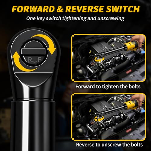 3/8"Cordless Ratchet Wrench Set Compatible with DEWALT 20V MAX Battery | 60Ft-Lbs Brushless Motor Power Electric Ratchet Tool Kit, 1/4" Adapters, 3" Extension Bar & 7 Sockets