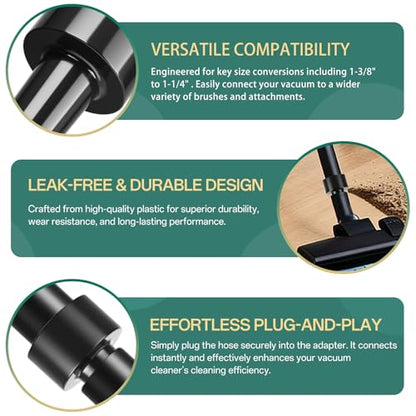 5PCS Universal Vacuum Hose Adapter Kit, 2-1/2" to 1-1/4" Plastic Vacuum Hose Port Adapter, Reducer & Converter, for Vacuum Cleaner - size: 2-1/2" to 1-1/4"