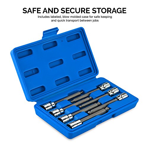 Neiko 10243A 3/8-Inch-Drive Extra-Long Ball-End Hex-Bit Socket Set, Metric Sockets 3/8" or 3 to 10 mm, S2 Steel, 7-Piece Set - size: 7 Piece, Ball-End, style: Metric