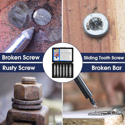 6Pcs Screw Extractor Set – Bolt Remover for Stripped & Rusty Screws | HSS 4341 Steel, 63 HRC Hardness, Fits 3-12mm, Easy 2-Step Use, Durable Case Included, for Mechanics & DIY, Silver - color: Silver
