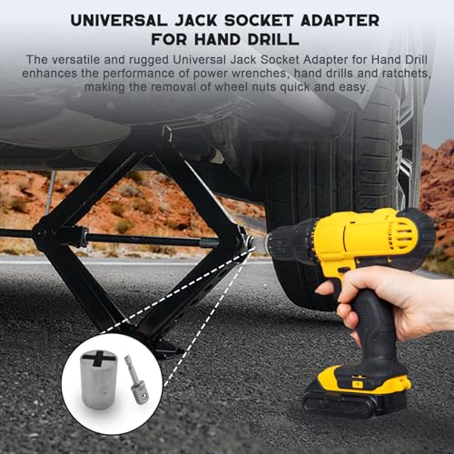 Scissor Jack Adapter, Universal Jack Socket Adapter for Hand Drill, for Scissor Car Jack, Easy Tire Change Tool with a 1/2 in Adapter Bit