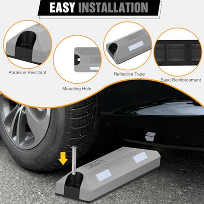 Nilight Rubber Parking Curbs 2 Pack - Heavy Duty 22 Inch Garage Wheel Stops Parking aid Block for Driveway & Parking Lot, Gray - size: 22" Gray