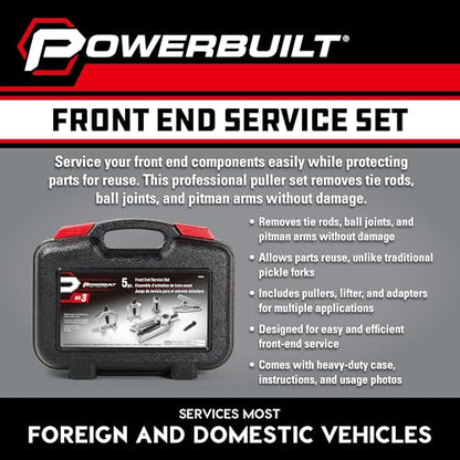 Powerbuilt Front End Vehicle Service Kit, Tie Rod End Puller, Car and Truck Ball Joint Remover, Pitman Arm puller 6 Piece 648626, Black - size: 6 Piece