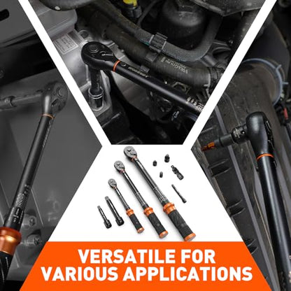 3Pack Torque Wrench Set, 1/4", 3/8", 1/2" Drive Click Torque Wrench Extra with Extension Bars & Adapters, Dual-Direction Adjustable Precision Torque Wrenches for Car, Motorcycle, Bike DIY Maintenance - size: 20-240 in.lb & 5–45 ft-lb & 10–170 ft-lb, style