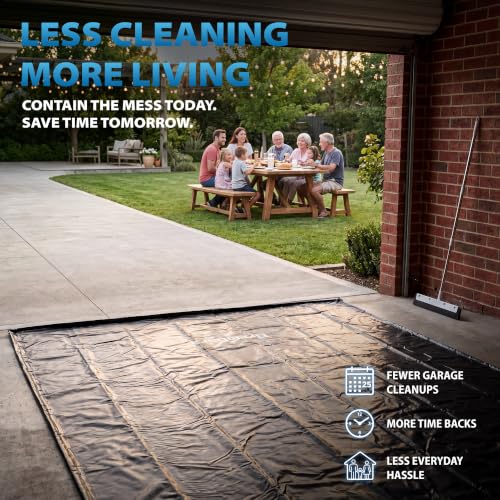 7'9" x 18' Garage Floor Mat, 610GSM PVC Containment Mat for Cars | Heavy-Duty, 1.2in Raised Edges, Waterproof Garage Protection, Non-Slip Design, Easy Hose Clean, Kit with Squeegee - size: 7'9"x18'