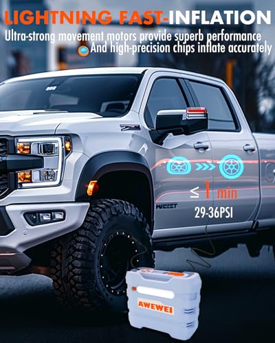 Tire Inflator Portable Air Compressor - 150PSI Air Pump for Car Tires, DC 12V Fast Inflation Auto Pump with Digital Tire Pressure Guage & Emergency LED Light for Car, Bike, Ball, R7 Silver