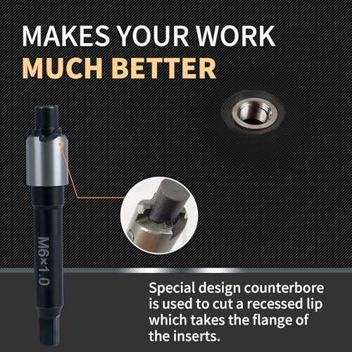 M6X1.0 Thread Repair Kit with 9.4mm Insert HSS Drill, Tap, Installation Driver, Counterbore, Stainless Steel Insert M6X1.0X9.4mmX10 PCS