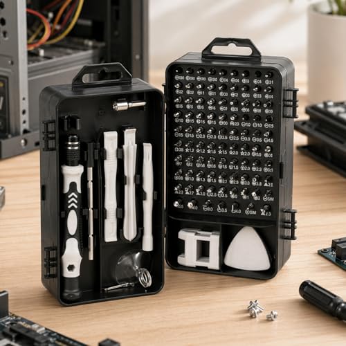 Precision Screwdriver Set 120-in-1 Electronics Repair Tool Kit with Multi-size Bits Portable Non-Slip Handle Storage Case for Phone Tablet Automotive - color: Silver-120 in 1