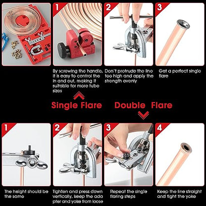 WILLBOND 25 ft 3/16" Copper Coated Brake Line Kit Tube Bender (Includes 16 Fittings and 4 Unions, 8 Nuts) Brake Line Double & Single Flaring Tool Kit