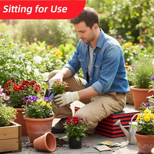 Kifmurase 1" Foldable Thick Kneeling Pad, 5 Fold Comfortable EVA Foam Knee Pads, Waterproof Mechanic Kneeling Pad with Handle, High-Density Cushion Mat for Gardening, Workout, Exercise, Mechanic - color: Red