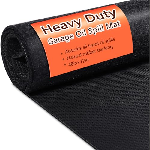 Oil Spill Mat, 48×72 Inch Garage Floor Mat for Under Car, Waterproof, Reusable Washable Premium Oil Absorbent Pads Protects Floor from Oil Drips and Spills, Non-Slip, Black (48" x 72")