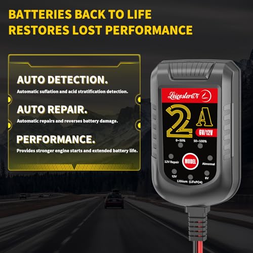 2A Battery Maintainer & Trickle Charger, 6V 12V Smart Float Charger with Pulse Repair Mode, 10FT Extra Long for Motorcycle, Automotive Car, Lawn Mower, Marine Boat, ATV, SLA, AGM, Gel, LiFePO4 - color: 1 Pack