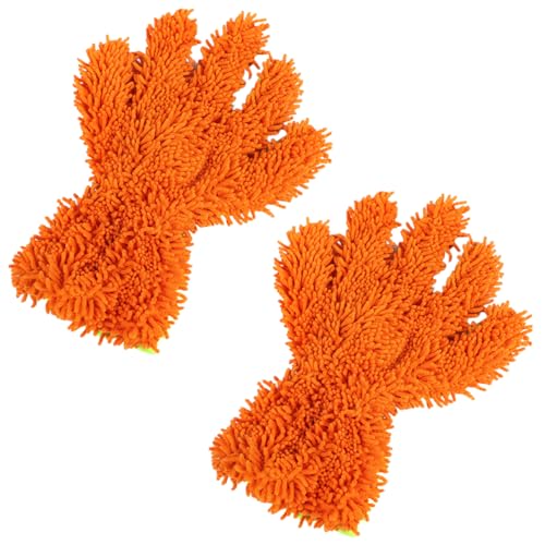 2PCS Car Wash Mitts, Double Sided Chenille Microfiber Dusting Gloves with 5-Finger Design, Anti-Scratch Auto Interior Exterior Detailing Mitt for Cleaning Wheel Tight Spot (Orange) - color: Orange