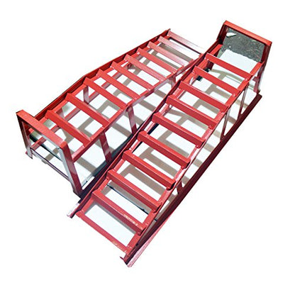Low Profile Car Ramps,3-Ton Heavy-Duty Steel Service Ramps with Tire Stops for Safe Lifts,Ideal for Oil Changes & Maintenance on Low Clearance Vehicles,3FT,Red (2-Pack)