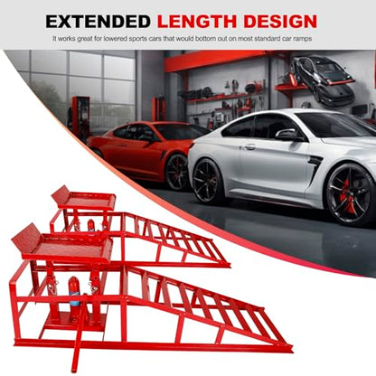 2 Pack 5T 10000lbs Hydraulic Car Ramps Low Profile Car Lift Service Ramps Truck Trailer Garage Lift Height Range 9.8" to 15" Hydraulic Vehicle Ramps Red - size: 2PCS-Red A