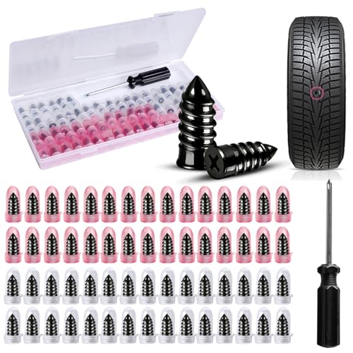60PCS Tire Repair Rubber Nail Kit Screw-in Tire Plugs with Screwdriver Portable Emergency Puncture Repair Tool for Car Motorcycle Truck and Tractor