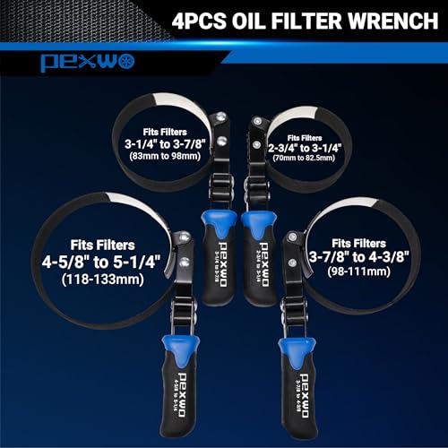 8PC Oil Filter Wrench Set - Swivel Wrenches (2-3/4" to 5-1/4") + Adjustable Pliers (9" & 12") + 3-Jaw Removal Tool w/ 1/2" & 3/8" Adapter - Universal Oil Filter Removal Kit - size: 8PC Oil Filter Wrench Set