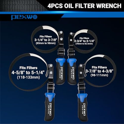 8PC Oil Filter Wrench Set - Swivel Wrenches (2-3/4" to 5-1/4") + Adjustable Pliers (9" & 12") + 3-Jaw Removal Tool w/ 1/2" & 3/8" Adapter - Universal Oil Filter Removal Kit - size: 8PC Oil Filter Wrench Set