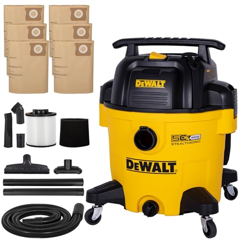 DEWALT Stealthsonic 10 Gallon 5HP Quiet Shop Vacuum Wet and Dry, DXV10P-QTA | Shop Vac with Filter & Powerful Suction, 6 Dust Bags & Accessory Storage Bag Design for Garage Workshop and Jobsite Cleanup - size: 10 Gallon
