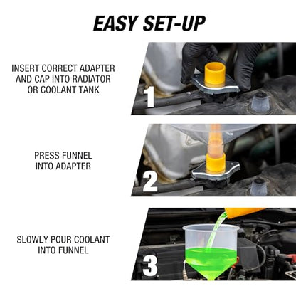OEMTOOLS No-Spill Coolant Funnel Kit, 15 Piece Fluid and Oil Funnel Set, Allows Access To Hard-To-Reach Radiators | Allows Access To Hard-To-Reach Radiators, Includes 45° Angled and 5" Extension, Spill Free Funnel Kit Cooling System - style: 15 Piece