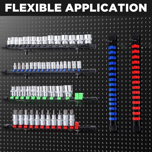 1/2-Inch Drive Heavy Duty Socket Holder Kit ABS, Socket Rail 12 Clips Blue, 3 Pieces - color: Blue, size: 3PC 1/2x3