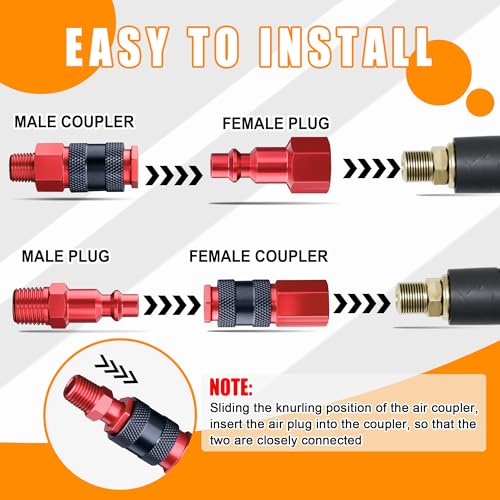 34 PCS 1/4" Air Coupler and Plug Kit,1/4 Inch Lightweight Aluminium Universal Quick Air Hose Fittings Set for Air Compressor Accessories
