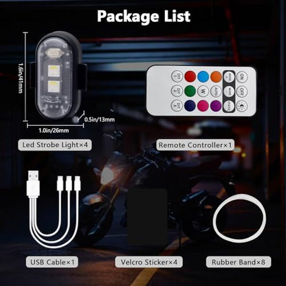 LECART 4 Pcs Magnetic Led Strobe Lights with Remote Control 8 Colors Wireless Led Anti Collision Lights Rechargeable Emergency Strobe Warning Flashing Lights for Cars Motorcycle Bike Drone Scooter