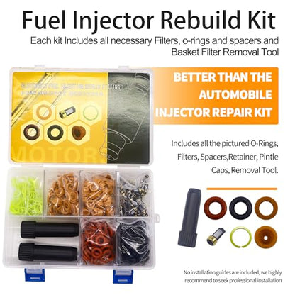 HiSport Fuel Injector Rebuild Service Repair Kits - O rings, Spacers, Pintle Caps, Micro Basket Filters + Removal Tool (100set/box)