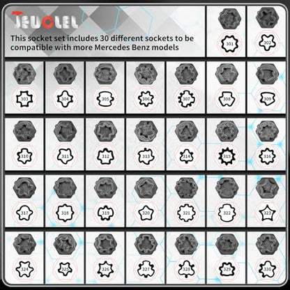 32PCS Wheel Locking Nut Key Kit Compatible with Mercedes Benz | Wheel Lock Nut Socket Adapter Set, Anti-Theft Lug Removal Tool, Anti-Theft Screw Remover, Repair Tool, Tyre Fitting, garage - color: 32PCS 301-330 Scoket Set