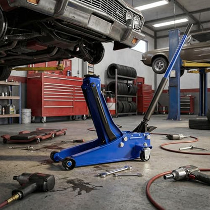 3 Ton Floor Jack with Dual Piston Quick Lift Pump Blue 3-Ton (6,600 lb) Capacity for Home Shop Garage Various Vehicles Horizontal Double Pump Heavy-Duty Steel Racing Floor Jack (with Foot Pedal)