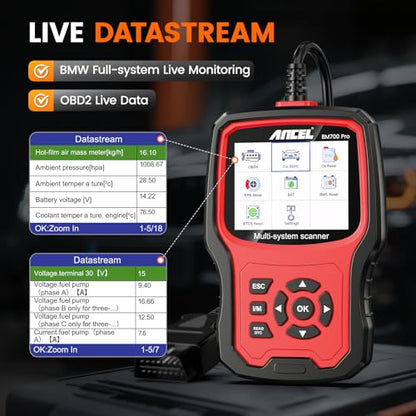ANCEL BM700 PRO Fit for BMW Scanner - Battery Registration Tool, Code Reader for BMW/Mini/RR, Advanced OBD2 Scanner Auto V-I-N, Full System Diagnostic for BMW Scan Tool with All Reset Services (Red) - color: BM700 Pro Red