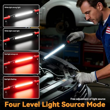 Magnetic Under Hood Work Light Bar, 3000LM Rechargeable LED Light Bar with 360° Rotating Clamps, Hooks and N50 Magnets, Waterproof Magnetic Hood Light for Camping, Emergency, Car Repair, Jobsite