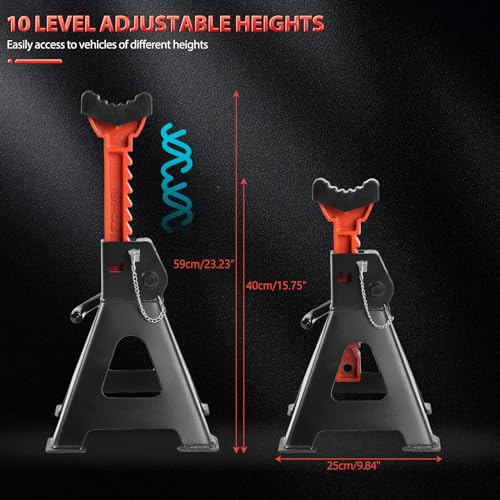 Jack Stands 6 Ton with Double Locking,Large Foot Base,Rubber Pads,for Lifting Trucks SUVS UTV/ATV MPVS,15.75"-23.23" Adjustable Height,Heavy Duty Steel Car Jack Stands,13000 lb Capacity,1 Pair - size: 6T+Rubber Pads+Gloves