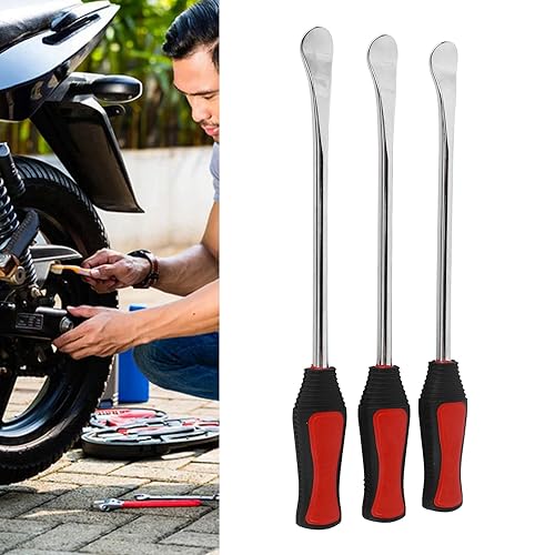 Motorcycle Steel Tire Spoon Lever Tool Set, Tire Changing Removal Kit with Valve Cores & Protective Cover