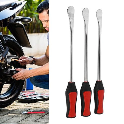 Motorcycle Steel Tire Spoon Lever Tool Set, Tire Changing Removal Kit with Valve Cores & Protective Cover