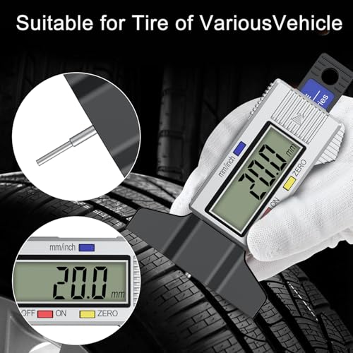 Tire Tread Depth Gauge, Digital Tire Gauge with Large LCD Display & Inch/MM Conversion, Splash-Proof, Auto-Off, in 1.04Inch/26.5mm,Tire Depth Gauge Suitable for All Vehicle Tires