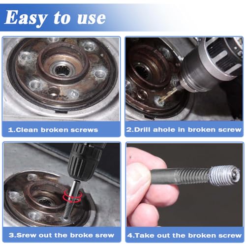 Wolfride 10Pcs Broken Screw Extractor Set, Stripped Screw Remover Drill Bit Kit I 1/4 Inch Hex Shank Easy Out Damaged Bolt Removal Tool