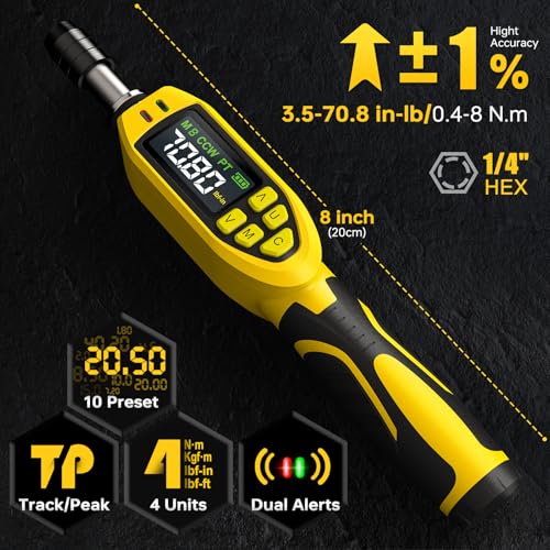 YIYEIE 46-Pc Digital Torque Screwdriver, 3.5-70.8 In-lbs, ±1% Accuracy, 1/4 Inch Pound Torque Screwdriver, Buzzer & LED Alert, with S2 Bits & Tools for Bike Repair, Scope Mounting & Electronics